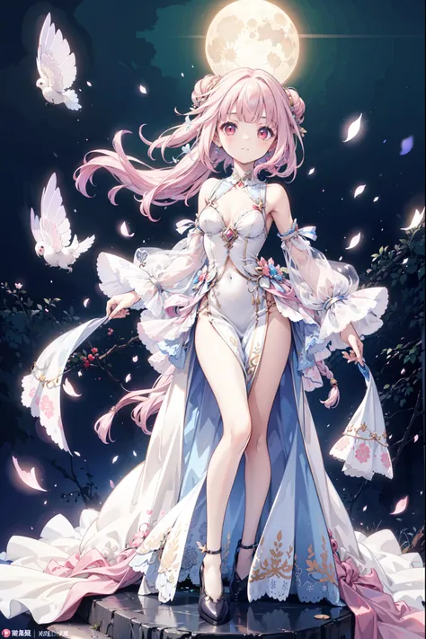 (((Best quality,  High Res,  masterpiece ,  masterpiece , Best,  High Res))).  a girl , solitary. (((My child is beautiful, Lovely girl with fine pink hair , Short,  slim figure , and anime faces))). She is a young girl, About ten years old,  has gorgeous ...