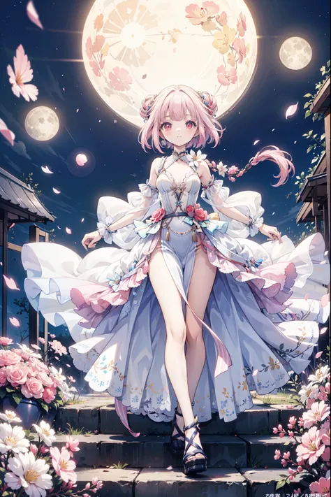 (((Best quality,  High Res,  masterpiece ,  masterpiece , Best,  High Res))).  a girl , solitary. (((My child is beautiful, Lovely girl with fine pink hair , Short,  slim figure , and anime faces))). She is a young girl, About ten years old,  has gorgeous ...