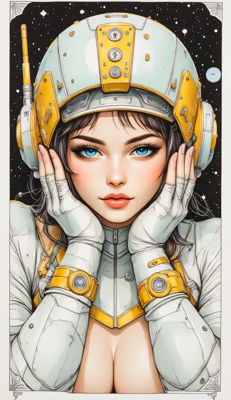 ((best quality)), ((masterpiece)), (detailed), perfect face of cyberpunk mecha japanese girl, surreal, art nouveau, in the illus...