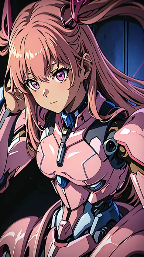 a close up of a robot with pink hair and a pink dress, anime mecha aesthetic, mecha asthetic, best anime 4k konachan wallpaper, mecha anime, modern mecha anime, anime wallpaper 4k, anime wallpaper 4 k, female mecha, anime art wallpaper 4k, anime art wallpa...