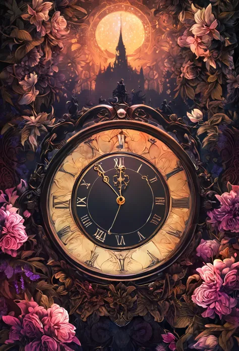 (best quality, high resolution, ultra-detailed)silhouett(kemono, furry anthro)holding striking pocket watch, surrounded by flowers, snakes and darkness, illustrative rendering, intricate details, mysterious atmosphere, vibrant colors, dynamic lighting , Go...