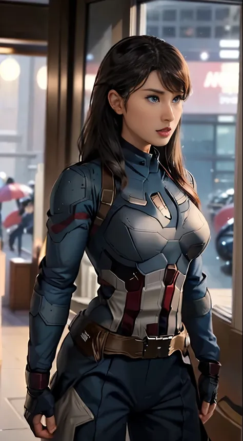 ((best quality)) , ((masterpiece)) , (  details) ,(  captain america lady ) ,  a beautiful japanese woman, japanese actress tsuc...