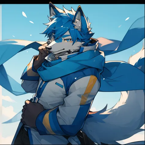 kaito,blue fur,scarf,wolf,furry,vocaloid