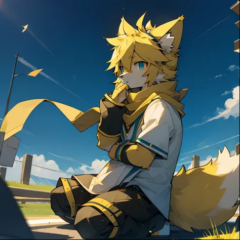 Len Kagamine,yellow fur,scarf,cat,furry,vocaloid