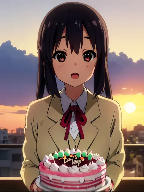 (best quality, masterpiece:1.2), 1girl, (((masterpiece))), top-quality, top-quality, High Details, nakano azusa, 1girl, Cafe waiter uniform, Twin-tailed, length hair, A dark-haired, brown-eyed, solo, reddish, thin red ribbon, Solid white buttoned shirt und...