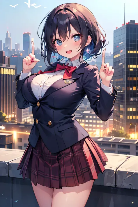 Best quality, high resolution, detailed background, (detailed eyes: 1.2),(Normal number of fingers: 1.4), (Large breasts: 1.3),An illustration of the main characters from Love Live! Superstar!!, standing together in a lively cityscape, with vibrant express...