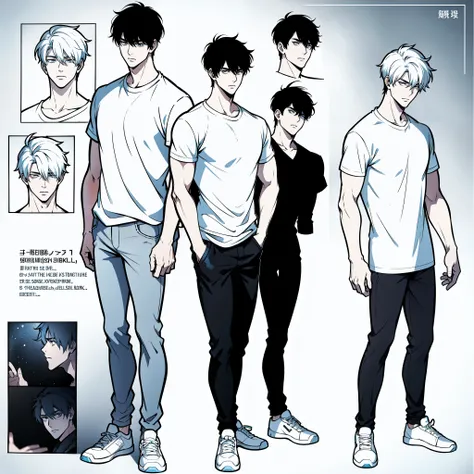 go eunhyuk from the webtoon called operation true love, concept art, character concept, handsome main character, white t-shirt, ...