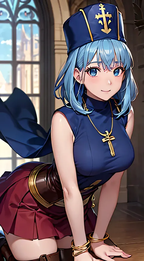 ((masterpiece, Best Quality,  Hi-Res, ,  Perfect Pixel ,  4K, ))), 1 woman, single, Alone, Beauty、The whole body is visible、 ((( light blue straight hair holding a monks wand))),( bangs, ), (( beautiful eyes,  beautiful eyelashes ,   Real Eyes )), ((  Deta...