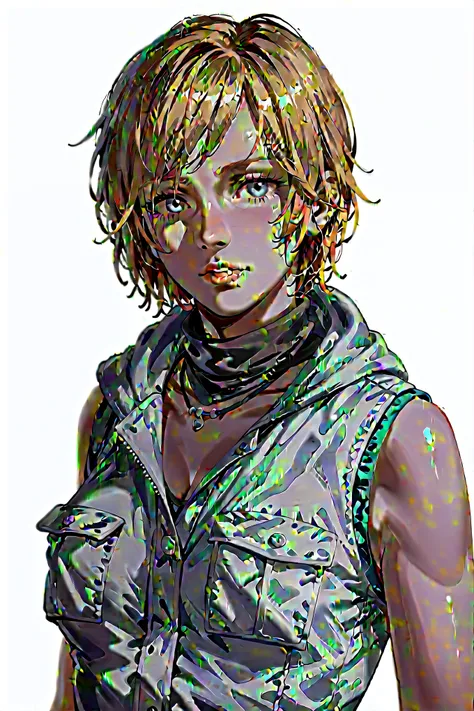 a close up of a person with a vest and a scarf, female protagonist, chloe price, female protagonist 👀 :8, 2 b, 2b, looking like annie leonhart, inspired by Leng Mei, ultra realistic concept art, akihiko yoshida. unreal engine, video game character, photore...