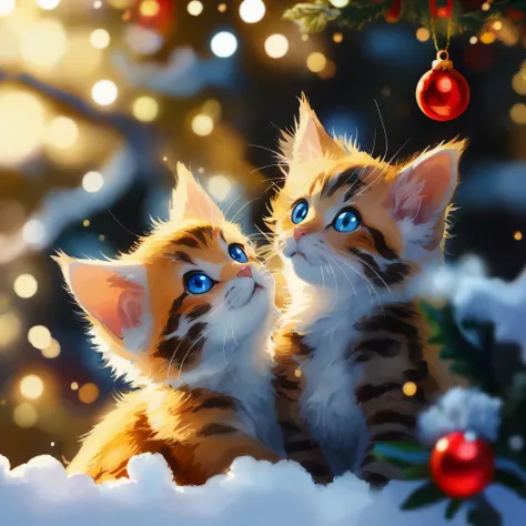    Simple Fairy Tale Illustration Watercolor  　  Starry Sky 　  Two Kittens Looking Up at an Outdoor Christmas Tree 　 Eyes Shining Picture Book Illustration  　masterpieces

Upside down   ,    Poster and Magazine Illustration Effects （ One eye is hidden by h...