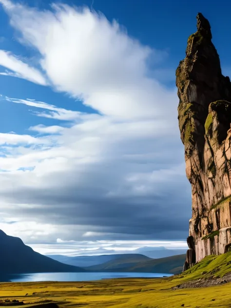 a view of a mountain range with a lake and a cloudy sky, a matte painting by Jonathan Solter, pexels contest winner, romanticism, scotland, scottish highlands, in scotland, epic and stunning, devils horns, dramatic scenery, epic scenic shot, award winning ...