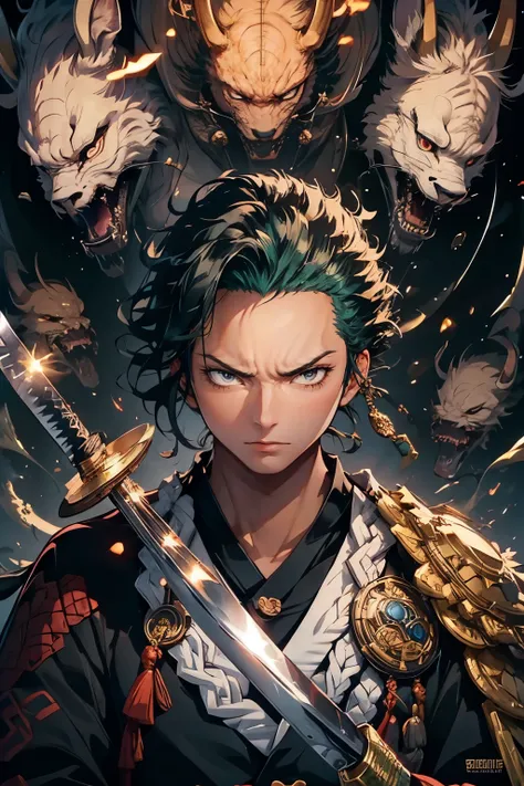 Kamado Tanjiro, Kimetsu No Yaiba, 1boy, detailed face, beautiful detailed eyes, beautiful detailed nose, beautiful detailed lips, extremely detailed eyes and face, long eyelashes, demon hunter outfit, holding a sword, cinematic lighting, 8k, photo-realisti...