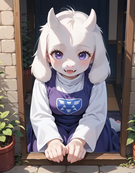 score_9, score_8_up, score_7_up, source_furry,,  furry, fur whiter, 2d, break, 1girl, solo, toriel, young