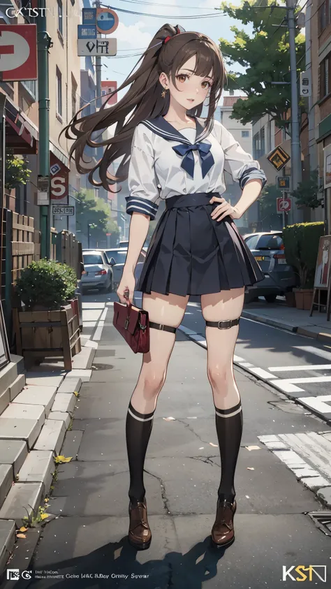 anime - style illustration of a woman in a  high school outfit, video game character, official character art, trending on cgstat...