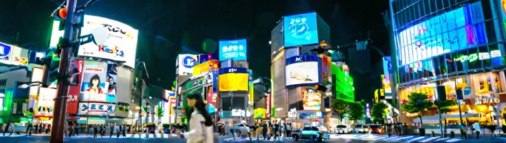  1 girl, Alone, Glasses, Black Hair, Long Hair,, smile,  watching viewers,  solo focus ,
Shibuya SK,  Knight , scenery, sign, Outdoor,  Real World Locations, lamp post,  building , Cityscape, 6+boy, traffic signal, Sidewalk, car,  neon light, null, pavemen...