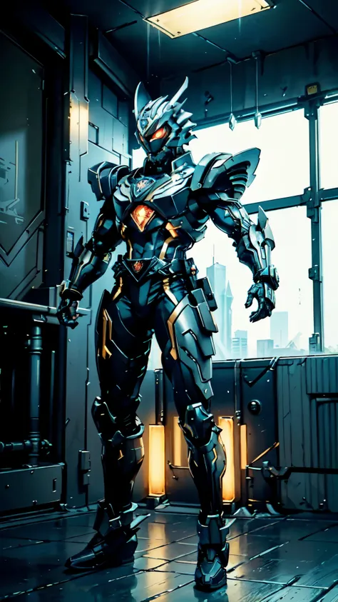 (masterpiece:1.5, best quality:1.5, extremely delicate:1.5), ((male:1.5)), a man wearing a full-face helmet, green eyes, fantasy-style high-tech biomimetic armored combat suit, (a composite layered chest armor), the design balances heavy with agility, full...