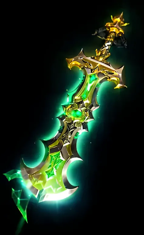 a close up of a glowing sword with a green light, glowing green soul blade, glowing sword, shinning sword, war blade weapon, style of ghost blade, warcraft blizzard weapon art, huge sword, chainsword in the other, fantasy sword, fantasy blade, fantasy weap...