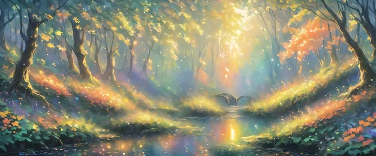 forest,landscape painting,painting,beautifulforest,weak light,tyndall effect,masterpiece,oil paints,intricate details,t-masterpi...