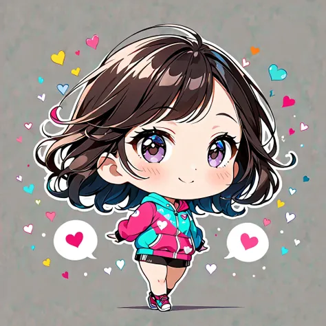 Ultra-realistic Mai Yoneyama colorful style, Simple lines acronym abstract art，(((The most beautiful woman of all time))), (((Chibi))), Colorful hearts, Cute design, Sports Fashion, Dark Eyes, (((happy holiday))), (((Cute Protozoan)))