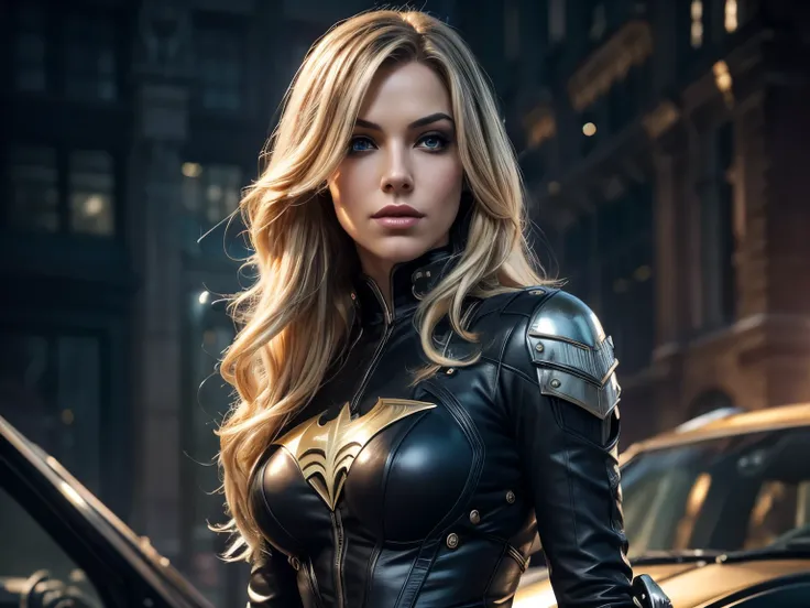 dc comics BLACK CANARY, steampunk woman in batmobile, Realistic skin,full  body view, Smooth soft skin, Symmetrical facial, soft-lighting,highly detail face, Concept art, Digital Painting, ethereal, Epic, 8K, intricate details, sharp-focus, Sexy Eyes,real ...