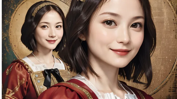 319 (   20-year-old female), (      super real ), (     High image quality), (      short bob), (smile), ((      in a gorgeous dress )), ((Da Vinci painting      ))