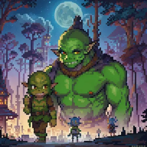 (( Goblins City : 1.5)), (masterpiece), ( is the best quality: 1.0), ( Ultra High Resolution : 1.0), Detailed illustrations,  Detailed Scenery ,  vibrant  colors goblins walking through the city, 8K, night, Moon Clouds , ((magic,  beautiful , Trees: 1.4 ))...