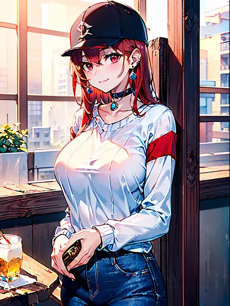 Realistic,Best Quality,  ultra detail , High quality CG ,  THE MOST DELICATE AND BEAUTIFUL ,  high definition , (  1 girl ), (Best Quality,4K,8k,masterpiece:1.2),(All the red hair:1.5), (short long hair :1.5),(red eyes:1.5),(Slightly larger breasts:1.2), (...