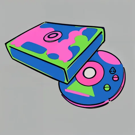 (Super detailed, Ultra High Definition, detailed background),((2D)),(( flat color)),(( colorful )),((Floating  colorful  Water))), controller,Alone,CD jacket,break,Game