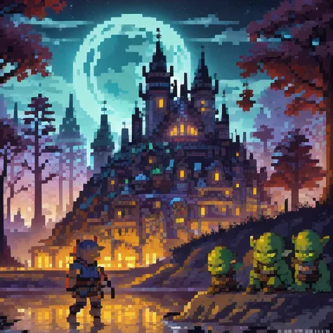 (( Goblins City : 1.5)), (masterpiece), ( is the best quality: 1.0), ( Ultra High Resolution : 1.0), Detailed illustrations,  Detailed Scenery ,  vibrant  colors goblins walking through the city, 8K, night, Moon Clouds , ((magic,  beautiful , Trees: 1.4 ))...