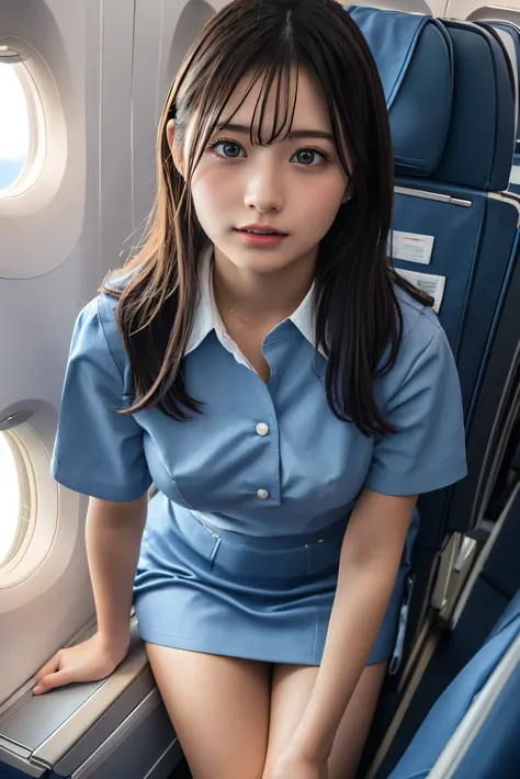 Best Quality, masterpiece, 8k, Ultra High Definition, ( photorealistic : 1.4),  1 girl, Facial beauty,  symmetrical eyes, big, Perfect figure, Stewardess uniform,  Viewers Perspective , (In-flight: 1.2), Front View, Shoulder jump, Absolute territory (1.3),...