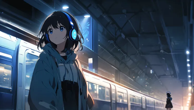 A woman with black hair and cute clothes,、A girl with blue headphones「Shinagawa Station 」
A girl with blue headphones、Standing alone on the Shinagawa Station platform where no one else is there。 Hoodie、 Waiting for the train to arrive 、 She is quietly look...