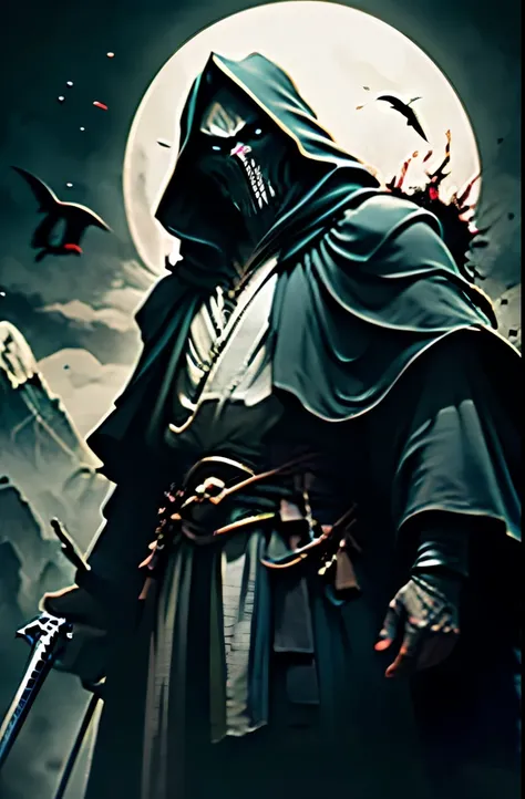 arafed statue of a person in a black robe holding a sword, the dark lord sauron, nazgul from lord of the rings, sauron, nazgul, reaper of night!!!!, as a solomon kane, gondor, dark hooded wraith, portrait of sauron, dark robes, the dark lord, morgoth