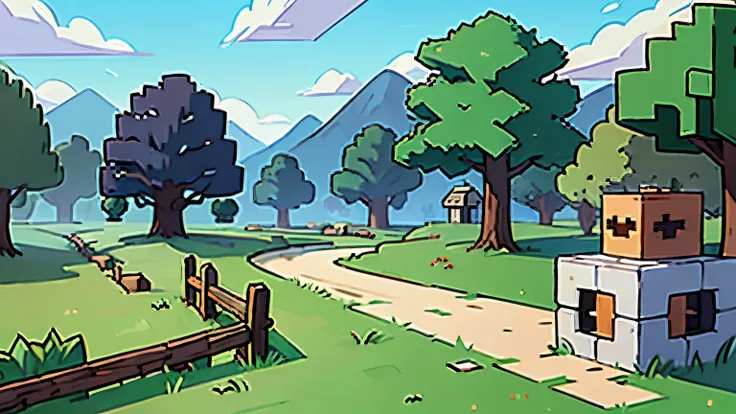 background for a visual novel , Minecraft world similar to that of 2D games.