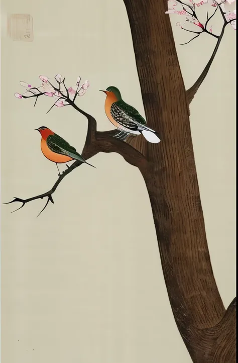 painting of three birds sitting on a branch of a tree, by Ju Lian, by Li Di, by Li Keran, by Wen Boren, beautiful art, gorgeous art, by Wu Li, chinese painting style, by Li Kan, by Lü Ji, by Gu An, by Ma Yuanyu, traditional chinese art, by Shen Shichong