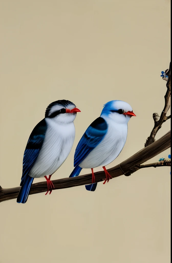 painting of three birds sitting on a branch of a tree, by Ju Lian, by Li Di, by Li Keran, by Wen Boren, beautiful art, gorgeous art, by Wu Li, chinese painting style, by Li Kan, by Lü Ji, by Gu An, by Ma Yuanyu, traditional chinese art, by Shen Shichong