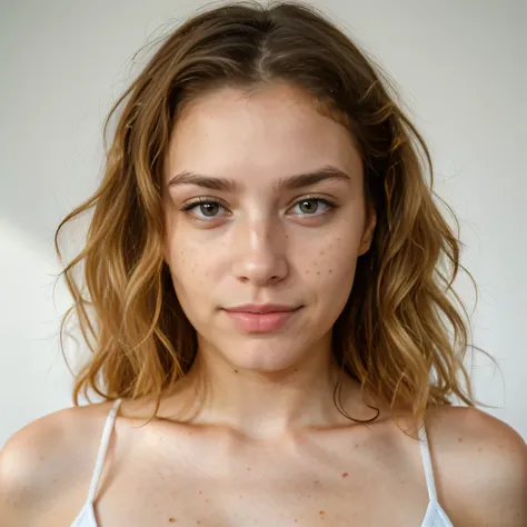 24-year-old hyper-realistic curly blonde latin girl with freckles, mood selfie for instagram,Ultra Definition, (photoreallistic: 1.4), 8k, calidad premier, fondos detallados, cara delicada, maquillaje natural, foto raw, iphone, HDR,Coqueteando con el espec...