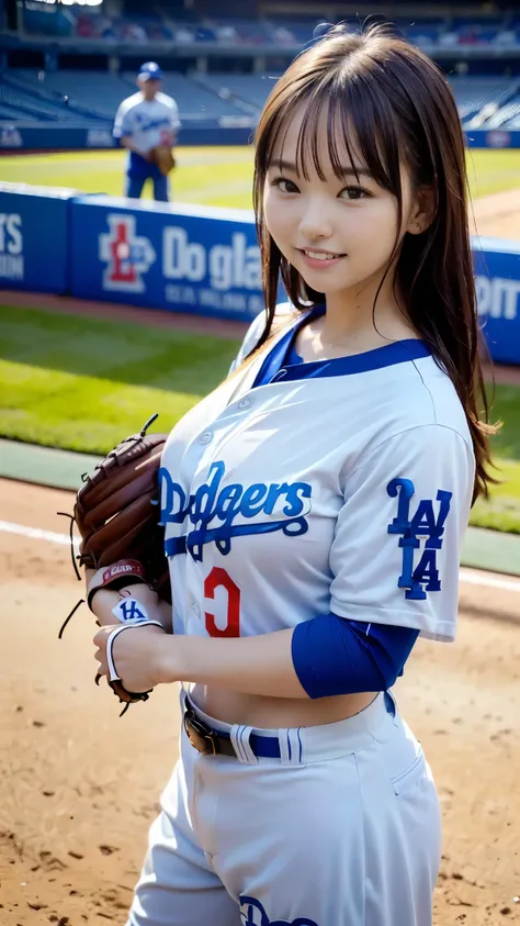 Best Quality,masterpiece, super high definition, highdefinition RAW color photo, professional photography, natural skin texture, fine skin, hyperrealism , Japanese Female,(smile,Laugh happily,gigantic breasts, long hair),(((Watching a baseball game in the ...