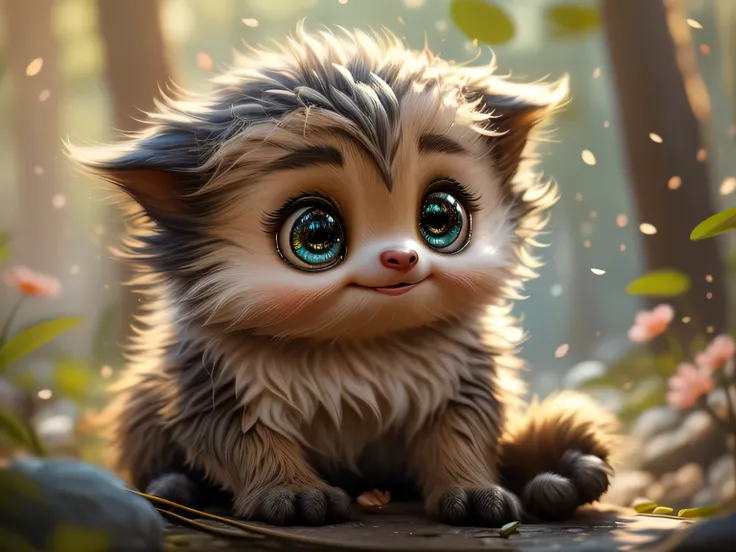 Magical Fantasy Creature, (Best Quality, Masterpiece, Representative Work, Official Art, Professional, Super Detailed, 8k:1.3), (Photorealism:1.2) Super Cute, Big Eyes, Soft, Soft Nose, Fluffy, Two-Toothed Smile, Sloth in Natural Background, Realistic, Bea...