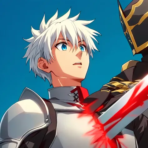 a close up of a person holding a knife in a field, thancred waters, anime style like fate/stay night, machucado, garoto ferido e assustado, gritando de dor, garoto com muita dor e gritando bastante