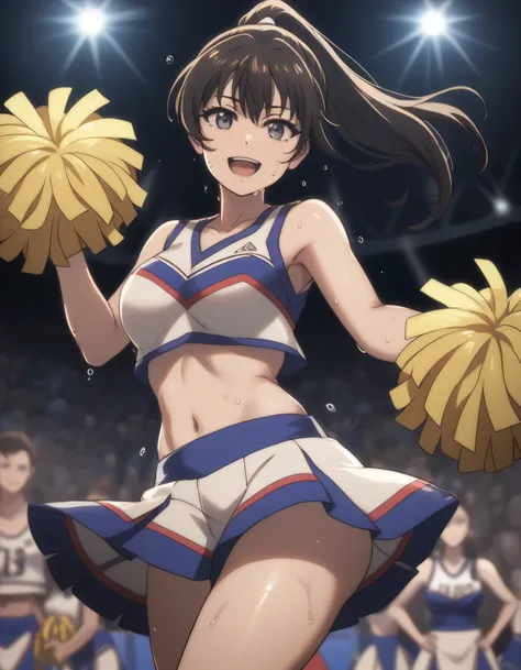 score_9, score_8_up, score_7_up, gsfghtr, cheerleader dress, 1girl, sweaty, smile, open mouth, dancing, cheerleader stage