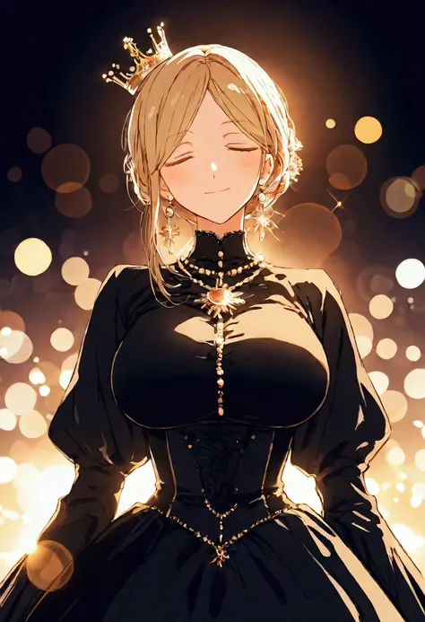 ultra detailed illustration in anime style of an imperial woman, blonde hair, closed eyes, small crown, gothic winter silk dress...