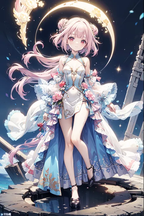 (((Best quality,  High Res,  masterpiece ,  masterpiece , Best,  High Res))).  a girl , solitary. (((My child is beautiful, Lovely girl with fine pink hair , Short,  slim figure , and anime faces))). She is a young girl, About ten years old,  has gorgeous ...