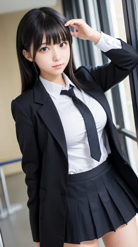  female middle school student,uniform,Skirt only,tits, black hair short, no panties, and theres no light in my eyes,anime