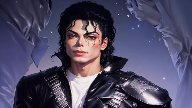 michael jackson in a leather jacket and leather pants, michael_jackson, michael jackson, michael jackson portrait, portrait of michael jackson, bald michael jackson, with shoulder pads, moonwalker photo, beautiful young prince, michael jackson as spiderman...