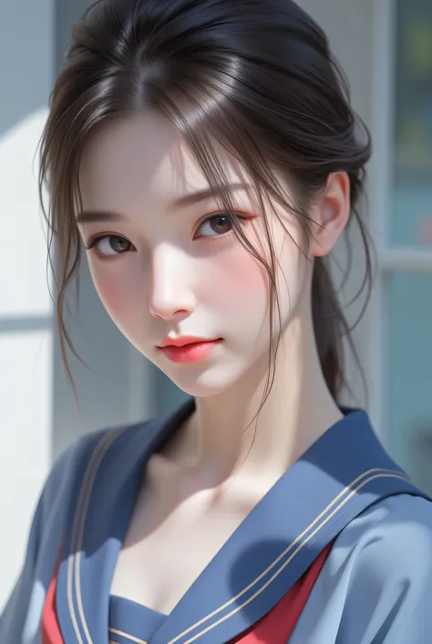 highest quality, highest resolution, Japanese woman, 18 years old, kawaii, eternal beauty, eternal brilliance, pure body, Whitening skin, Glowing Beautiful Skin, fine face, high school uniform,