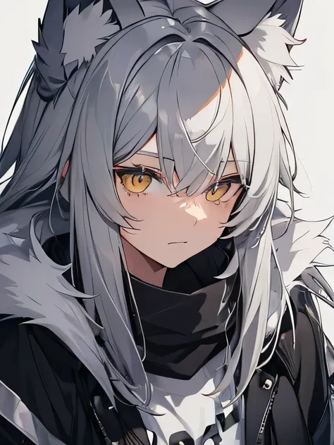 gray hair　yellow eyes　wolf ears wolf tail