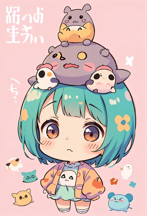 Ultra-realistic Yayoi Kusama pastel color style, Simple line acronym abstract art, Cute design, (((  chibi))), Totoro&#39;s Forest, Nap, colorful hearts