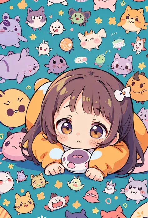 Ultra-realistic Yayoi Kusama pastel color style, Simple line acronym abstract art, Cute design, (((  chibi))), Totoro&#39;s Forest, Nap, colorful hearts