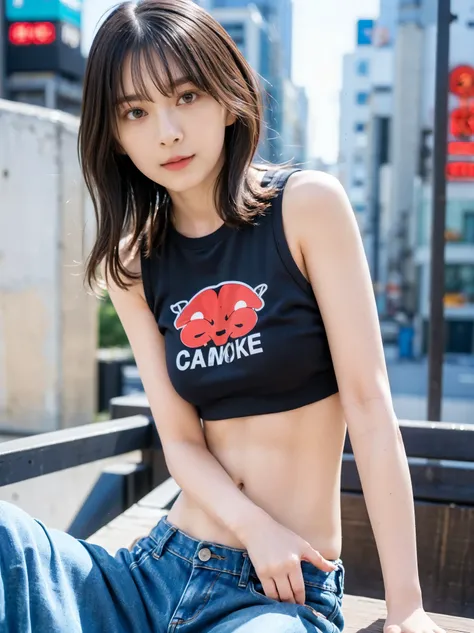 nsfw、***One person、In the city of Tokyo、Cityscape、Downtown at night、neon、The sign is dazzling、whole body、 close-up 、 DARK BROWN HAIR MEDIUM HAIR、(8k、  Uncut Pictures  、top-quality、masterpiece:1.2)、(Realistic、photoRealstic:1.37)、 Highly Detailed Lash Drawin...