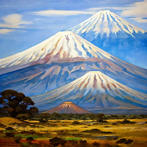  Beautiful landscape of a sleeping volcano, popocatepetl,  masterpiece , watercolor, oreo painting , 